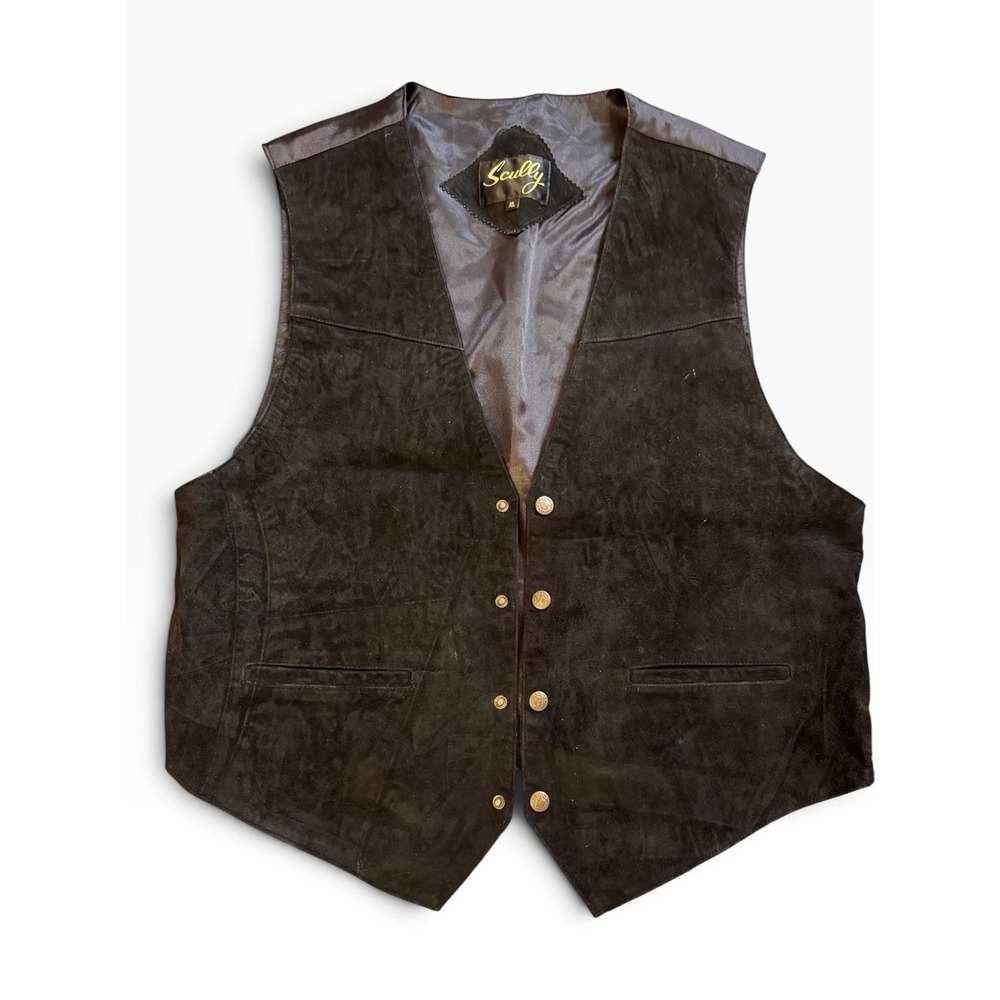 Scully Mens Black Suede Leather Western Vest Oklahoma Seal Buttons XL